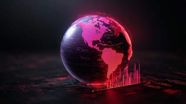 Glowing Globe: A futuristic and stylish rendition of Earth, aglow with radiant hues, floating amidst a dark, evocative setting, symbolizing global interconnectedness and technological advancement.