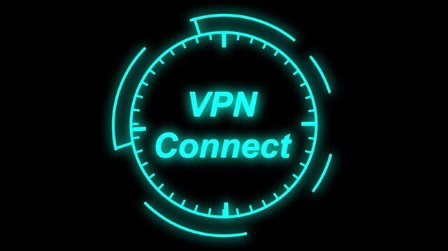 Cyan Neon HUD Display with VPN Connect Text and Circular Gauge virtual private network animated