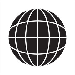 A detailed world globe graphic with a dark vector silhouette. Globe Earth Grid Silhouette Icon Vector Illustration