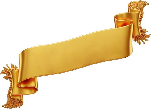 Floating Gold Satin Ribbon Banner Element