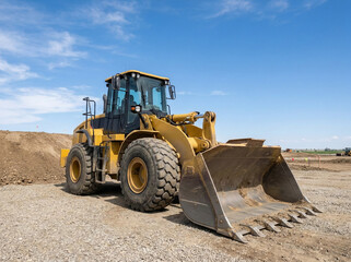 industrial wheel loader under bright daylight at active construction site symbolizing infrastructure growth heavy machinery operations and engineering development campaign concept
