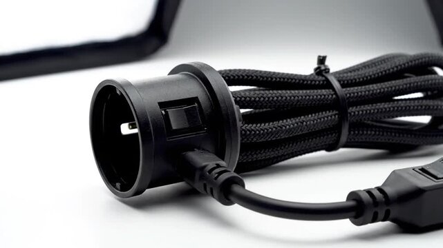 Black lamp holder with braided cable and in-line switch