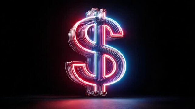 Neon Dollar Symbol: A luminous dollar symbol is beautifully presented, radiating a sense of financial power, stability, and wealth with its stunning neon-lighted design.