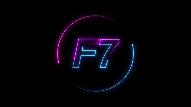 Neon F7 Text Inside A Blue And Pink Circular Neon Frame On animated Black glowing light