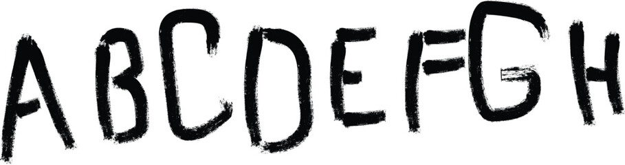 Black uppercase letters abcdefgh on white background