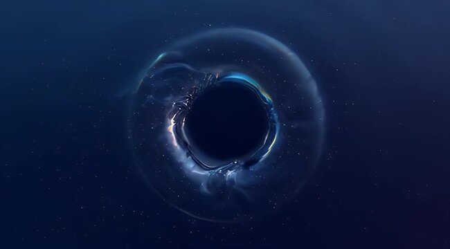 Mysterious black hole in space with ethereal glow and distant stars