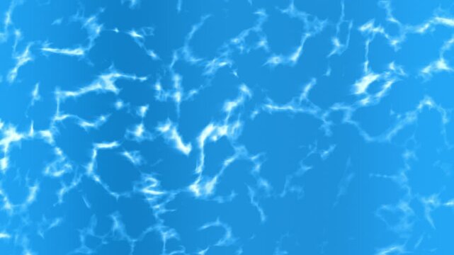 A motion animation of wave ripples drifting horizontally across a vivid blue water surface, weaving shimmering caustic patterns that evoke the calm, refreshing feel of a pool on a bright summer day