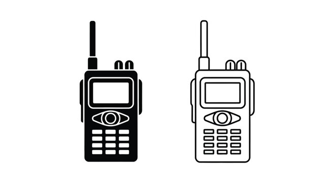 Two black walkie talkie icons displayed side by side on a white background