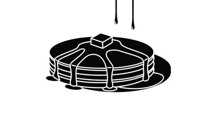 A stack of pancakes with melting butter and dripping syrup black and white