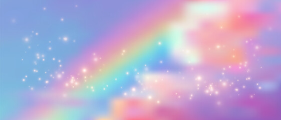 Pastel dream gradient backdrop featuring sparkles, stars, and rainbow colors, ideal for cute fairy princess designs, kawaii graphics, and magical fantasy illustrations with soft bokeh. © Narin