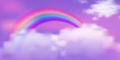 Cute pastel rainbow gradient sky with dreamy stars, unicorn magic, and soft pink-purple hues creating enchanting fantasy background for princess and fairy tale designs. © Narin