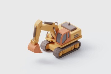 Fototapeta premium Isometric 3D Excavator Toy Illustration on White - Generative AI