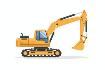 Yellow excavator illustration isolated on white - Generative AI