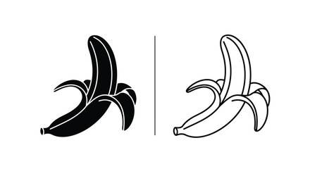 Two banana illustrations one solid black and one outlined in white © msunny93