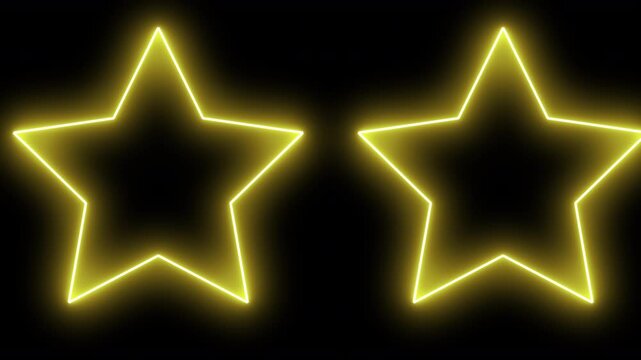 stars of glowing yellow gold outlines shining with glitz and glamour glowing on a black background 4K showbiz & entertainment themed animation