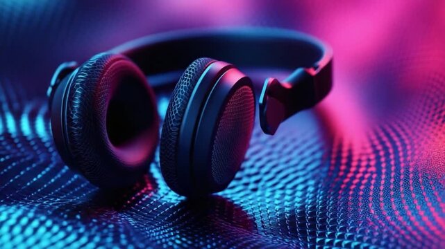 Sound Immersion: A pair of sleek, modern headphones rests amidst a vibrant, multicolored and textured environment, evoking the feeling of pure auditory bliss and technological elegance.