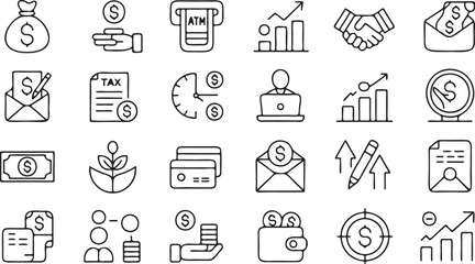 Fototapeta premium Finance and Banking Outline Icon Set