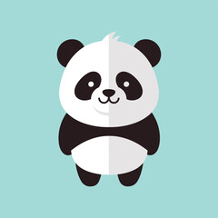 Naklejka premium Cute black and white panda cartoon sitting on teal background