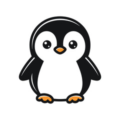 Obraz premium Cute black and white penguin cartoon with orange feet and beak