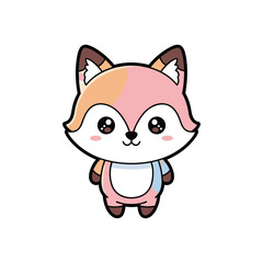 Fototapeta premium Cute chibi style fox character with pastel orange pink and white fur in overalls