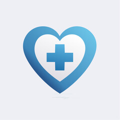 Fototapeta premium Blue heart shape with medical cross inside, symbolizing health and care