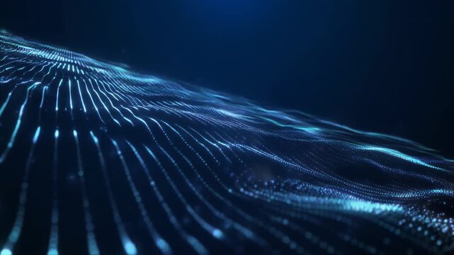 発光するデータとネットワークが流れるディープブルー背景（動画）