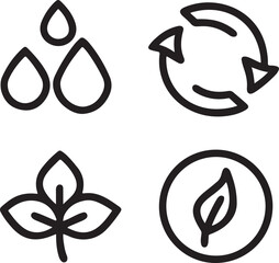 Obraz premium Ecology and sustainability icons including water drops recycle arrows and organic leaf signs