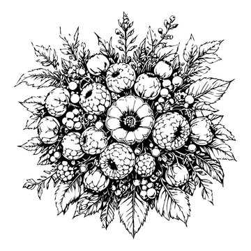 Wild Berry Botanical Medley Line Art