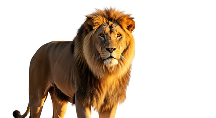 Golden Lion Standing Against Dark Background With Intense Gaze mane wild animal © DULALI