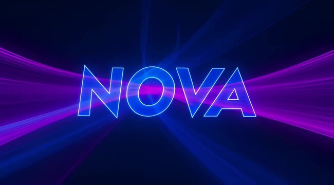 Neon Nova logo against a vibrant purple and blue light streak background
