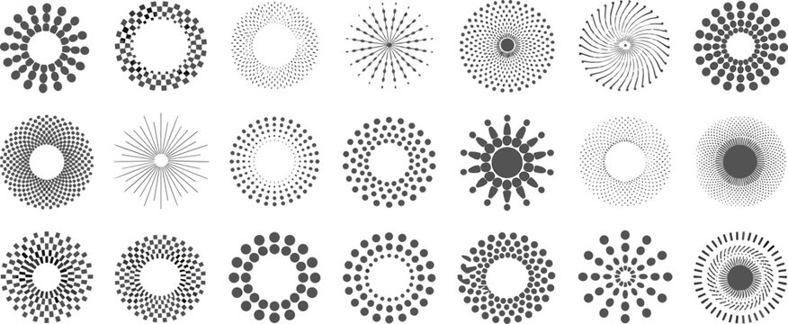 Collection of black and white circular dot pattern arranged in a grid dots circles patterns