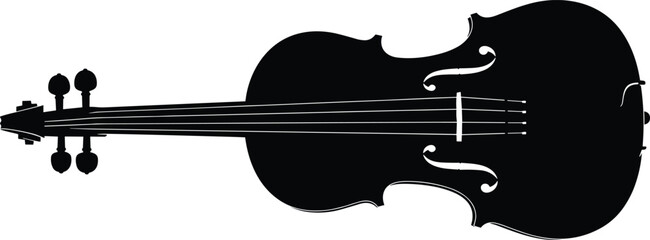 Violin Silhouette with Strings Vector Illustration, Black and White Classical Music Instrument Isolated on Light Background © MstMorshida