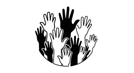 Fototapeta premium Diverse Human Hands Reaching Up in Unity, Symbolizing Community and Support on Isolated White Background.