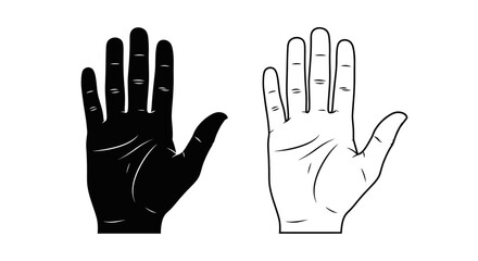 Obraz premium Two Open Hands Icons, One Solid Black and One Outline, Representing Stop or Greeting, Isolated White Background