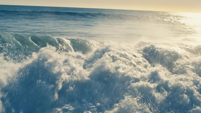 Ocean Waves Crashing on the Shoreline During a Sunny Day.