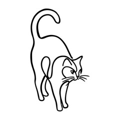 Dibujo sencillo con línea continua de un gato enojado con espalda arqueada © teracreonte