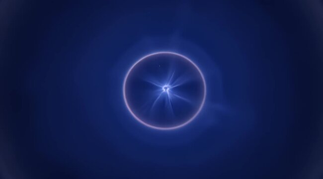 Digital rendering of a blue eclipse, an abstract representation of the universe