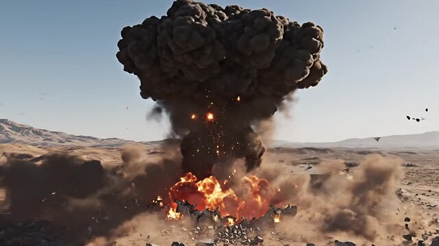 Missile Rocket Launch Destroying Bunker &ndash; War Simulation Illustration