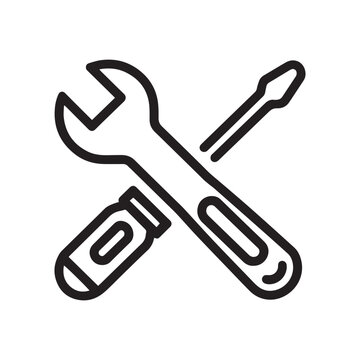 Construction Wrench and Screwdriver Tools Line Icon for Repair and Maintenance Services