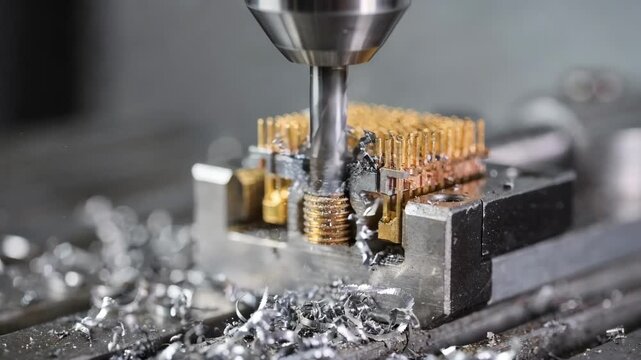 Precision micro thread milling on miniature electronic connectors capturing the intricate fine pitch details essential for reliable highperformance microassembly applications.