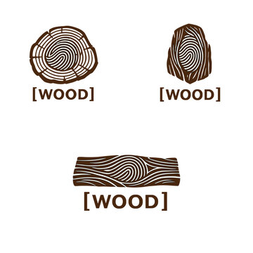 Wood texture illustrations: tree rings cross section, longitudinal grain, log piece vector