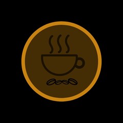 Obraz premium Clean icon of steaming coffee cup with beans in circular frame. Ideal for cafe branding, artisan coffee labels, packaging, menu covers, social media, and premium beverage identity.