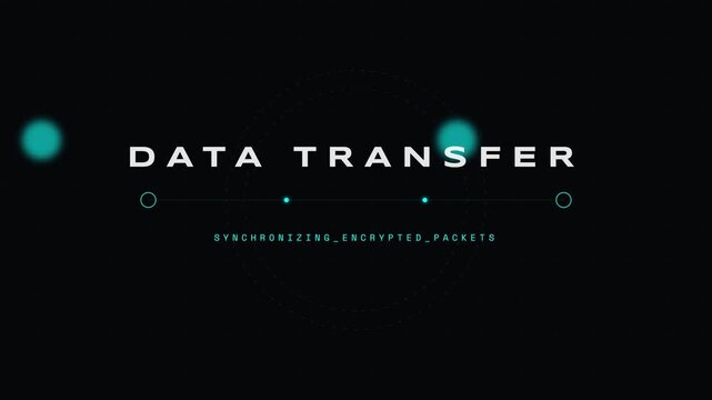 Digital data transfer animation with binary code and futuristic elements