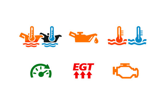 Car Dashboard Warning Icons Set &ndash; Engine Temperature Oil Pressure EGT Gauge Vector Illustration