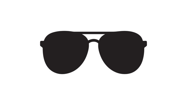 A black silhouette of aviator sunglasses is centered against a white background The image is a simple vector graphic with a flat style. 