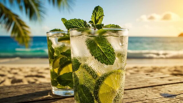 Refreshing Mojitos on a Tropical Beach Paradise.