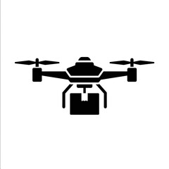 Obraz premium Black silhouette of a drone carrying a package for delivery service.