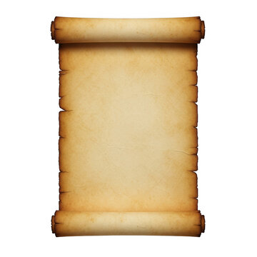 Vintage parchment scroll with aged texture isolated on transparent background
