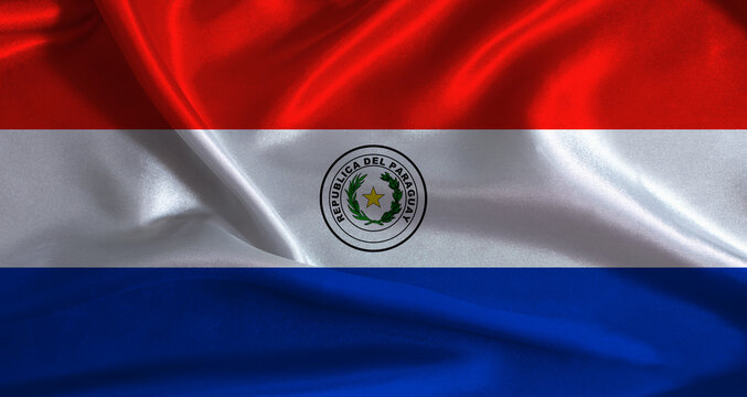 Paraguay flag with cloth textured background. National flag of Paraguay with realistic texture