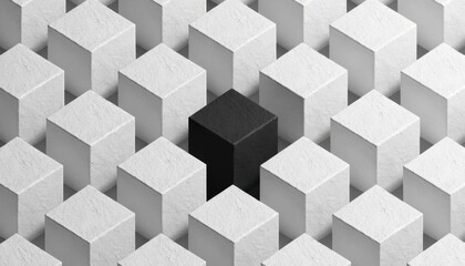 Obraz premium Monochrome concrete cube pattern with a single black cube black sheep concept